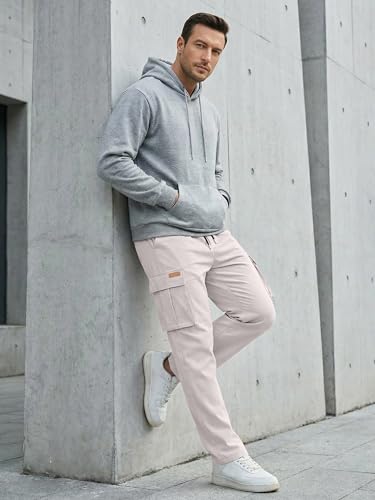JMIERR Mens Casual Sweatpants Pants Men's Clothing Essential Joggers Mens Quiet Luxury Cargo Pants Big & Tall Loose Fit,US42(3XL),Parchment