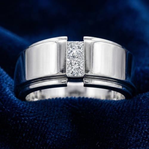 P3 POMPEII3 Pompeii Mens 14K White Gold Princess Cut Diamond Wedding Ring - Size 8.5