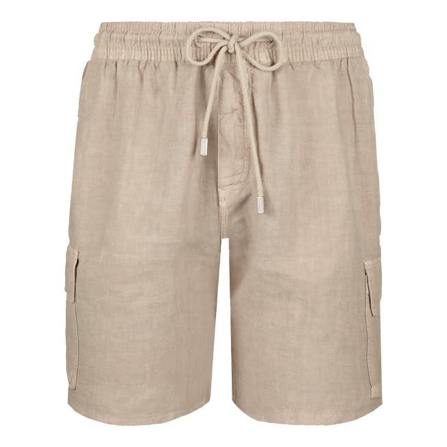Vilebrequin Men Linen Bermuda Shorts Cargo Pockets, S, Safari