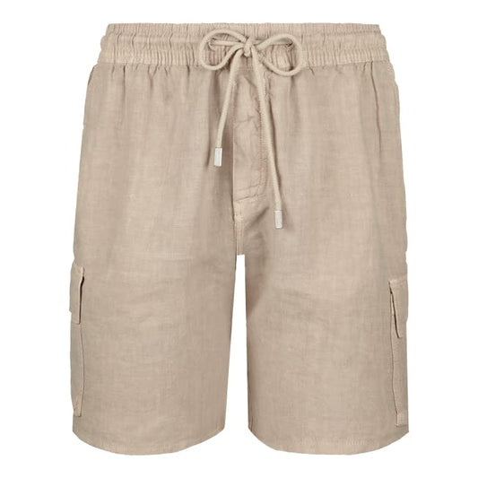 Vilebrequin Men Linen Bermuda Shorts Cargo Pockets, S, Safari