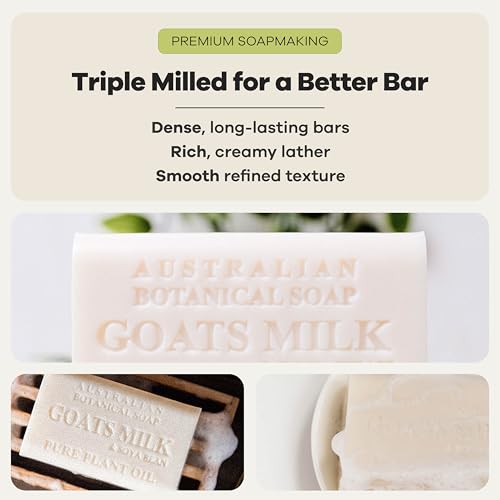 Australian Botanical Soap Goats Milk Bars, 6.6 oz Each, Pack of 8, Triple Milled with Soya Bean Oil & Organic African Shea Butter, Cleansing Bar Soap, Packaging May Vary