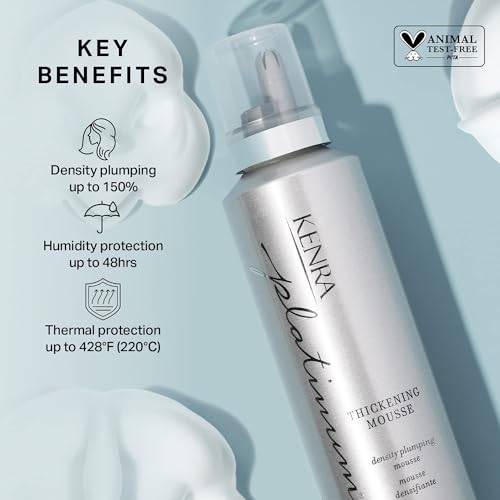 Kenra Platinum Thickening Mousse 12 | Volumizing Styler | Adds Fullness & Body | Humidity Protection Up To 48 hours | Desity Plumping up tp 150% | Thermal Protection | All Hair Types | 6.7 oz