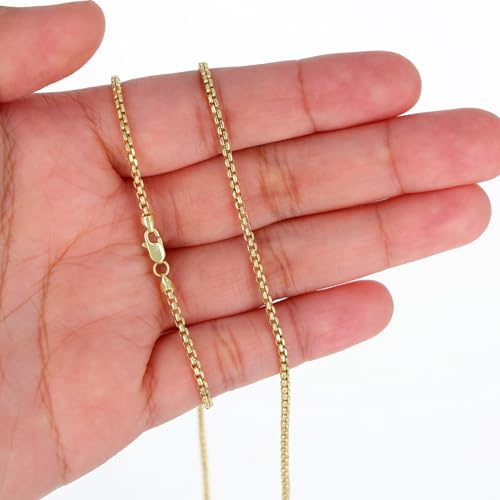 Nuragold 10K Real Yellow Gold Round Box 2mm Venetian Link Chain Necklace - 22"