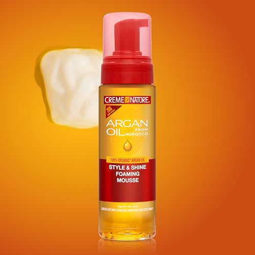 Creme of Nature Style & Shine Foaming Mousse, Defines Curls & Controls Frizz, Moisturizes Hair while Adding Shine with Argan Oil from Morocco, 7 fl oz