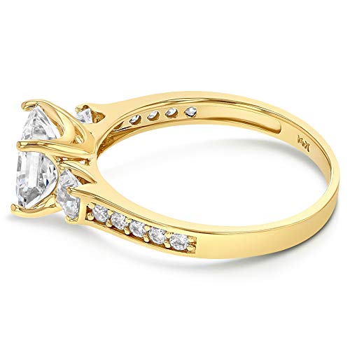 Ioka - 14K Solid Yellow Gold 1.5 Ct. Princess Cut 3 Stone CZ Engagement Ring With Stones in Band - Size 7