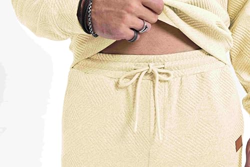 JMIERR Knit Jacquard Track Suits for Men Set 2 Piece Comfiest Airport Outfits Long Sleeve Sweatshirts & Running Joggers Sweatpants, Fall Tracksuit Sweatsuits Matching Lounge Sets, M, Apricot