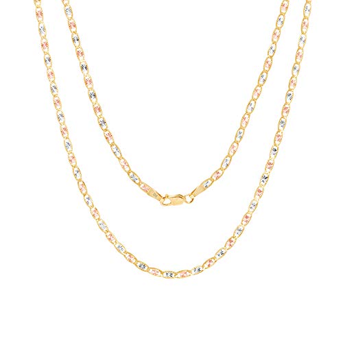 Nuragold 10k Solid Tri Color Gold Valentino 2.6mm Anchor Chain Necklace - 16"