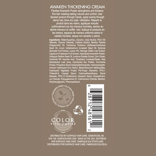 SURFACE Hair Awaken Thickening Cream: Volume, Style, Hold & Strengthen, 3oz