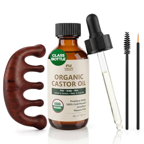 WM WESTERN MIRACLE Organic Cold Pressed Castor Oil with Lash & Scalp Care Kit, USDA Certified Pure Hexane Free Castor Oil for Brows, Lashes, Scalp & Nail Care, Amber Glass Bottle, 2 Fl Oz (Pack of 1)