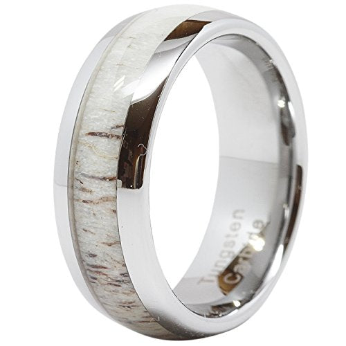 100S JEWELRY Tungsten Ring For Men Women Wedding Band Deer Antler Inlaid Dome Shape Size 6-16 (12)