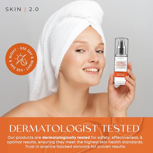 Skin 2.0 Vitamin C Serum - Dermatologist Tested, Anti-Aging & Dark Spot Remover - Brightening, Clean Beauty, Cruelty-Free, Korean Skincare for Glass Skin, All Skin Types - 1.69 Fl. oz
