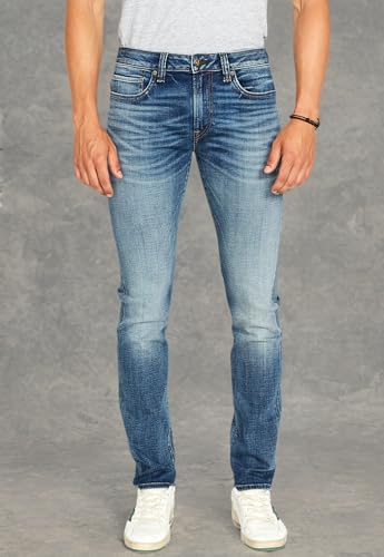 Buffalo David Bitton Men's Slim Ash Jeans, Authentic and Sanded Indigo, 44W x 32L