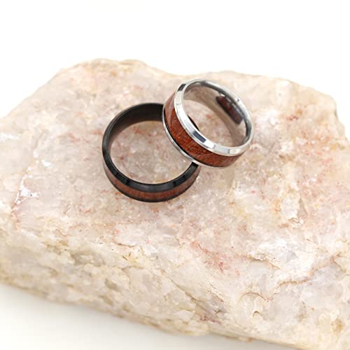 8mm Black Stainless Steel Wedding Band Wooden Inlay Engagement Rings for Men Y1539 (Black, size 10)
