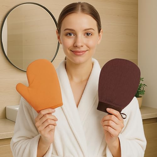 Self Tanner Mitt, Self Tanning Mitt Applicator, Sunning Tanning Gloves for Self Tan Lotion, Tan Applicator Set, Streak-Free Smooth Even Finish, Self Tanner Mitt for Mousse Spray, 2 Pack