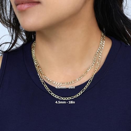 Nuragold 10k Real Yellow Gold Figaro Link 4.5mm Chain Necklace (16"-30") - 22"
