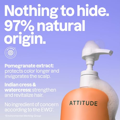 ATTITUDE Colorlast Hair Shampoo, EWG Verified, For Color Treated Hair, Protects Color, Naturally Derived Ingredients, Vegan and Plant Based, Avocado Oil and Pomegranate, 32 Fl Oz