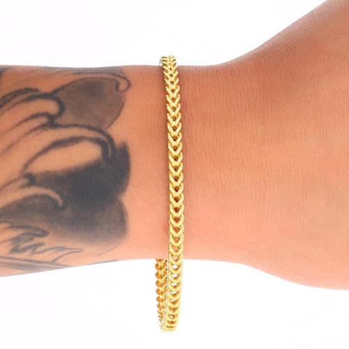 Nuragold 14K Real Yellow Gold Square Franco Box Chain Wheat Bracelet - 4mm,7.5"