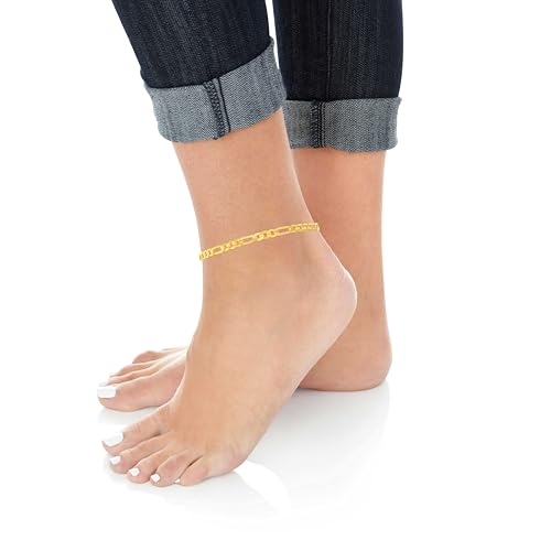 Floreo 10k Yellow Gold 4mm Solid Clasic Figaro Bracelet or Anklet 8 Inch