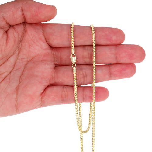 Nuragold 10K Real Yellow Gold Franco Solid Diamond Cut Chain Necklace - 2mm,20"