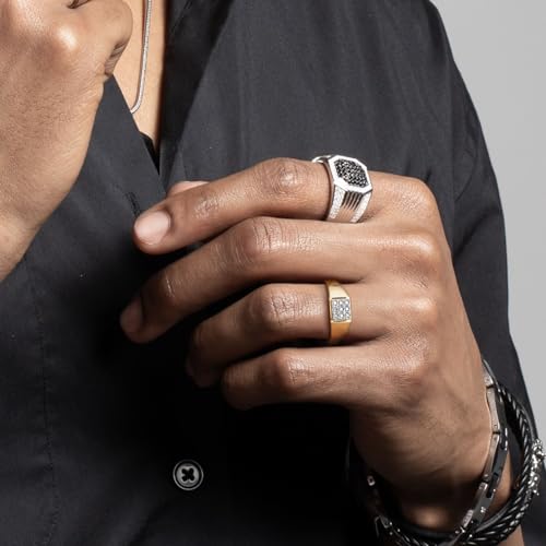Gem Stone King Solid 10K Yellow Gold Natural White Diamond Wedding Anniversary Ring For Men | Available In Size 7, 8, 9, 10, 11, 12, 13