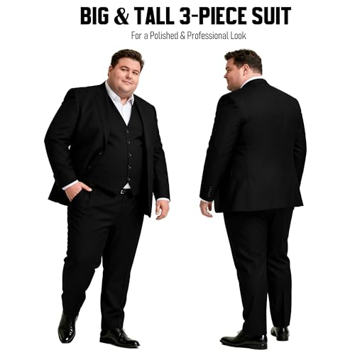 GATMSTZ 3 Piece Suits for Men Big and Tall Regular Fit Blazer Men Tuxedo Suit Set Classic Fit Jacket Vest Pants (Black,56L)