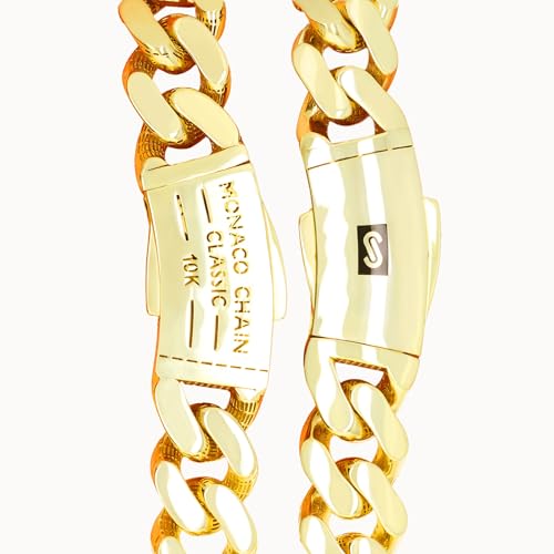 Nuragold 10k Real Yellow Gold Royal Monaco 7.5mm Miami Cuban Chain Necklace - 24"