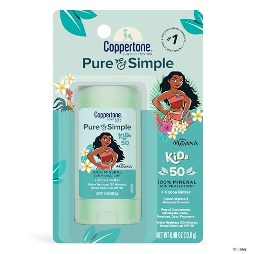 Coppertone Pure and Simple Kids Mineral Sunscreen Stick SPF 50, 0.49 OZ