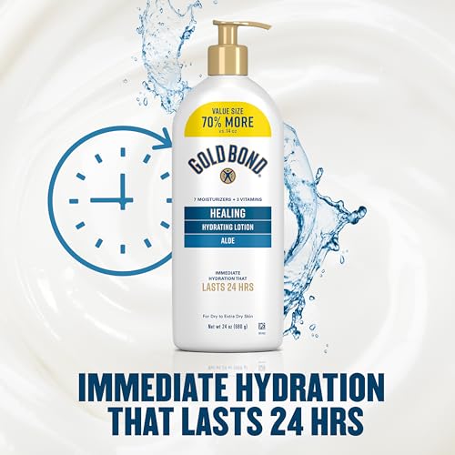 Gold Bond Healing Hydrating Body Lotion with Aloe, Moisturizer for Dry to Extra Dry Skin, 24-HR Hydration to Soothe & Comfort, Non-Greasy, Dermatologist-Tested, Light Scent, 24 Oz Family Size Pump