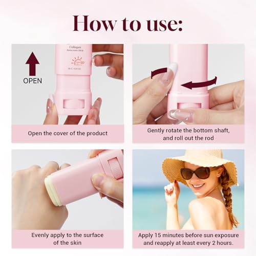 No Cast Sunscreen Stick SPF PA50++++ Collagen Sunscreen Korean Sunscreen Stick Soothing Moisture Matte Sun Stick for Face & Body Non Sticky, No White Cast