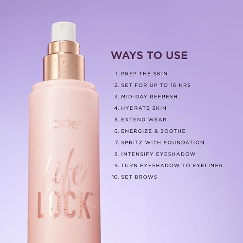 tarte life lock hydrating setting spray – 10-in-1 Weightless Mist to Hydrate & Lock Long-Lasting Makeup, Waterproof, Sweatproof & Transfer-Resistant, Vegan & Cruelty-Free, travel size