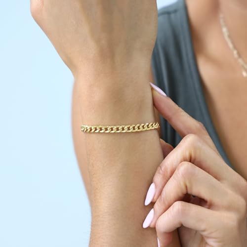 Nuragold 10k Real Yellow Gold Miami Cuban Lightweight Link 5.7mm Chain Bracelet (7"-9") Italian Jewelry for Men & Women - 7"