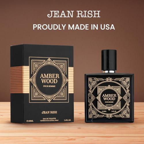 Jean Rish Amber Wood Perfume for Men Eau De Toilette, Long-Lasting Luxury Fragrance, Made In USA - Sandalwood, Amber, Vanilla Scent - 100ml / 3.4 oz