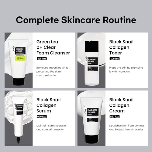 coxir Black Snail Collagen Starter Kit, Korean Travel Essentials (4-Piece)