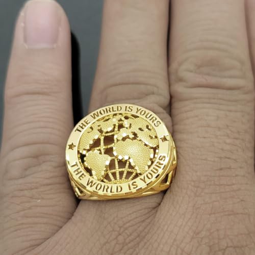 AMZ Jewelry 10K Yellow Gold The World Is Yours Ring For Men Globe Ring