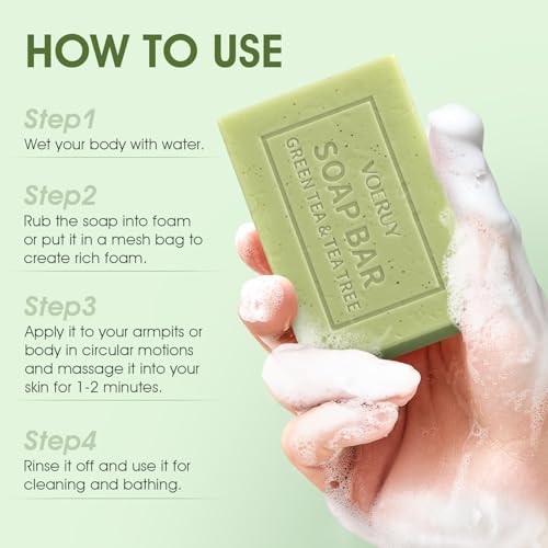 Underarm Detox Soap, 2 Pcs Armpit Detox Soap with Green Tea & Tea Tree, Charcoal & Mint for Eliminating Odor, Exfoliating, Moisturizing , Bar Soaps for Legs, Knee, Feet, Hands Whole Body - 10 oz（280g）