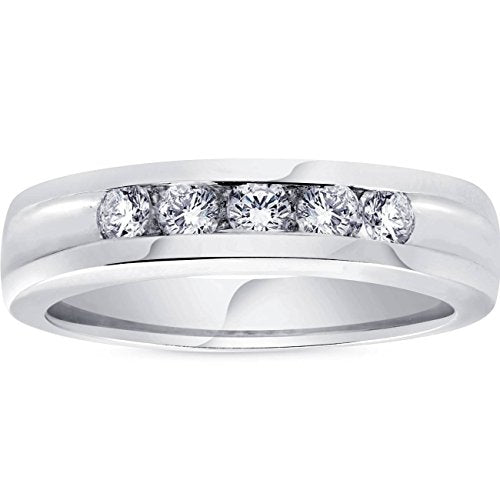 P3 POMPEII3 Pompeii 1/2ct Diamond Mens Wedding Ring Channel Set High Polished Band 14K White Gold - Size 11