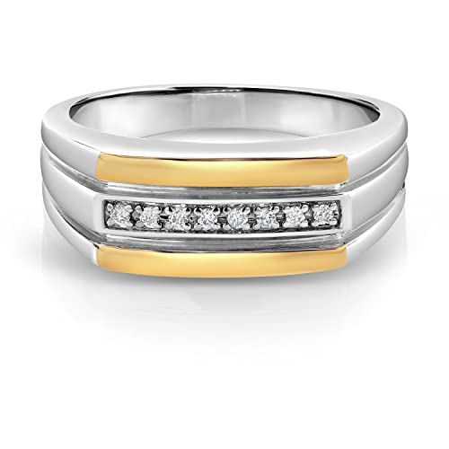 Gem Stone King White Lab Grown Diamond Ring For Men | 925 Sterling Silver and 10K Yellow Gold | DEF Color | VVS-VS Clarity | 8MM Width | Size 8