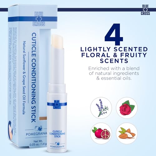 Blue Cross Cuticle Balm Conditioning Stick, Scented Cuticle Softener Oil Balm with Nourishing Sunflower & Grape Seed Oil, Professional Nail Care Supports Dry + Damaged Cuticles, 0.05oz, Pomegranate