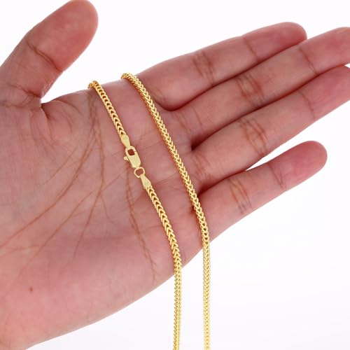 Nuragold 10K Real Yellow Gold 2.5mm Franco Square Box Wheat Chain Necklace - 22"