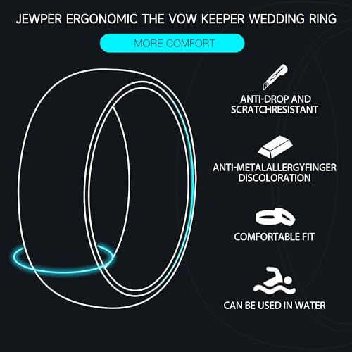 JEWPER 8mm Men Womens Wedding Band Tungsten Rings Black Fashion Promise Carbide Inlaid whiskey barrel wood Outer ring step edge sanding Matte Finish Edge Comfort Fit size(10)