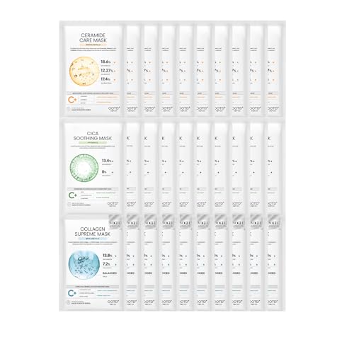 #OOTD Hydrating Soothing Sheet Masks with Collagen,Ceramide,Cica(30-Pack)
