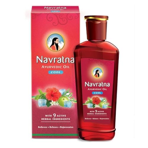 Navratna Ayurvedic Cool Oil | with 9 Active Herbal Ingredients | Relaxing Head Massage Oil | Revitalizes Scalp & Strengthen Hairs | Provides Cooling Effects | 3.38 Fl Oz/100ml