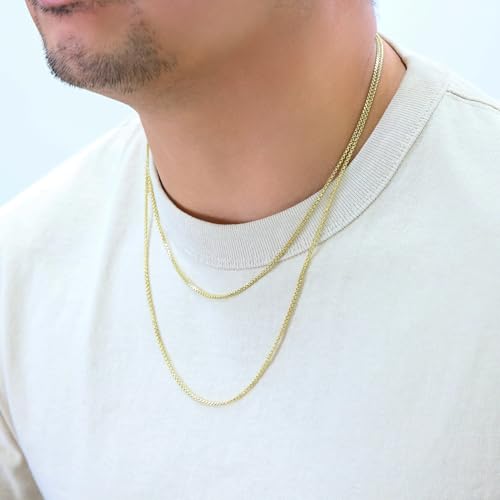 Nuragold 10K Real Yellow Gold Round Box 2mm Venetian Link Chain Necklace - 22"