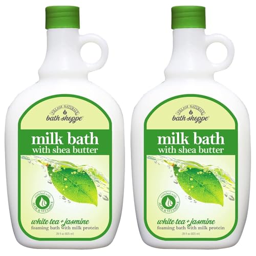 Village Naturals Bath Shoppe, White Tea and Jasmine Foaming Milk Bath, 28 Fl Oz, Pack of 2