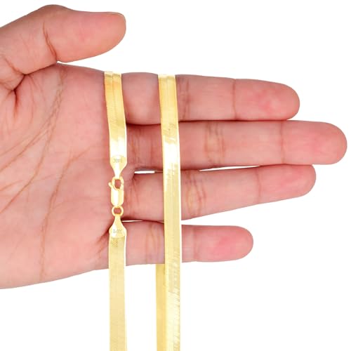 Nuragold 14k Real Yellow Gold Herringbone 6mm Chain Flexible Necklace - 16"