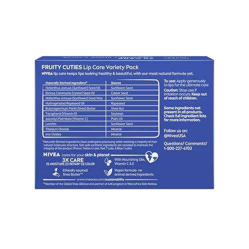 NIVEA Lip Care, Fruity Cuties Lip Balm Variety Pack, 4 x 0.17 OZ