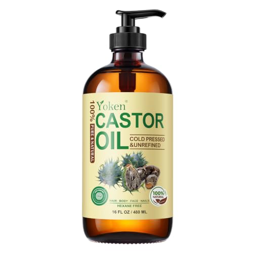 Yoken EWG Organic Castor Oil 16oz Cold Pressed Hexane Free for Hair Skin