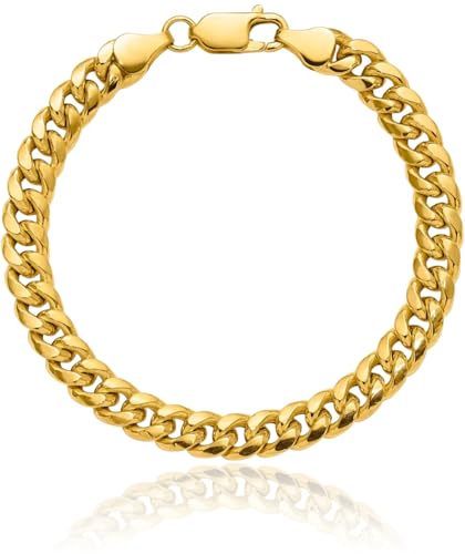 IceCarats 14K Yellow Gold 6.75mm Cuban Chain Miami Link Bracelet, 8 inch