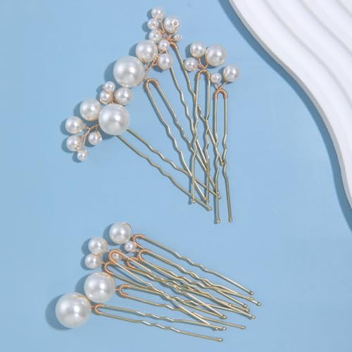 12 Pieces Bridal Wedding Hair Pins Handmade Pearl Bridal Hair Accessories for Brides Women Girls Gold
