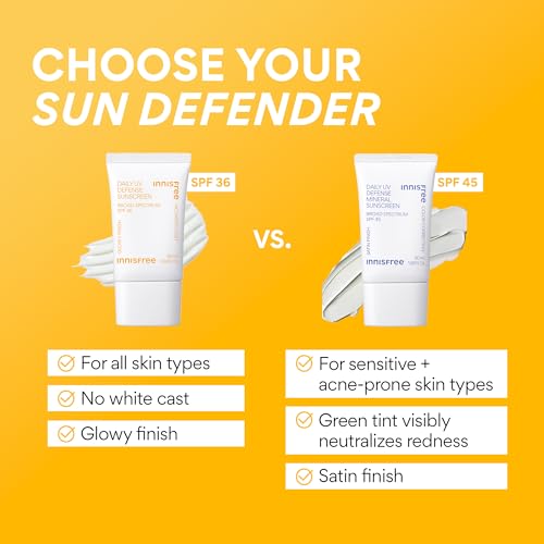 innisfree Daily Mineral UV Defense SPF 45 | Tinted Korean Sunscreen with Zinc Oxide for Redness | Gentle, Hydrating and Lightweight | Available in 2 Pack